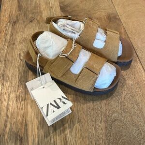 NWT Zara Kids Tan Leather Sandals - size 12